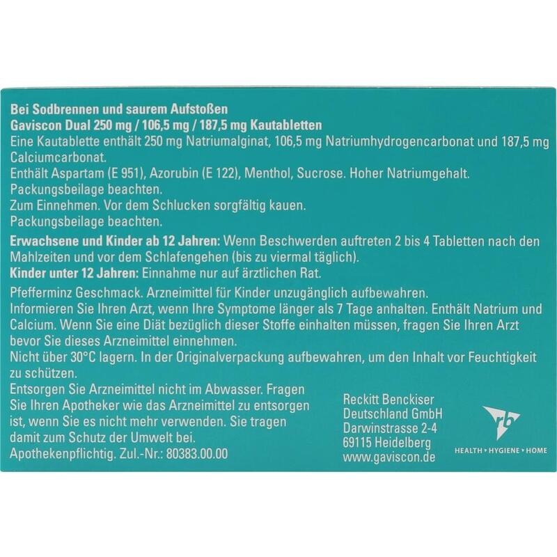 GAVISCON Dual 250mg/106,5mg/187,5mg Kautabletten